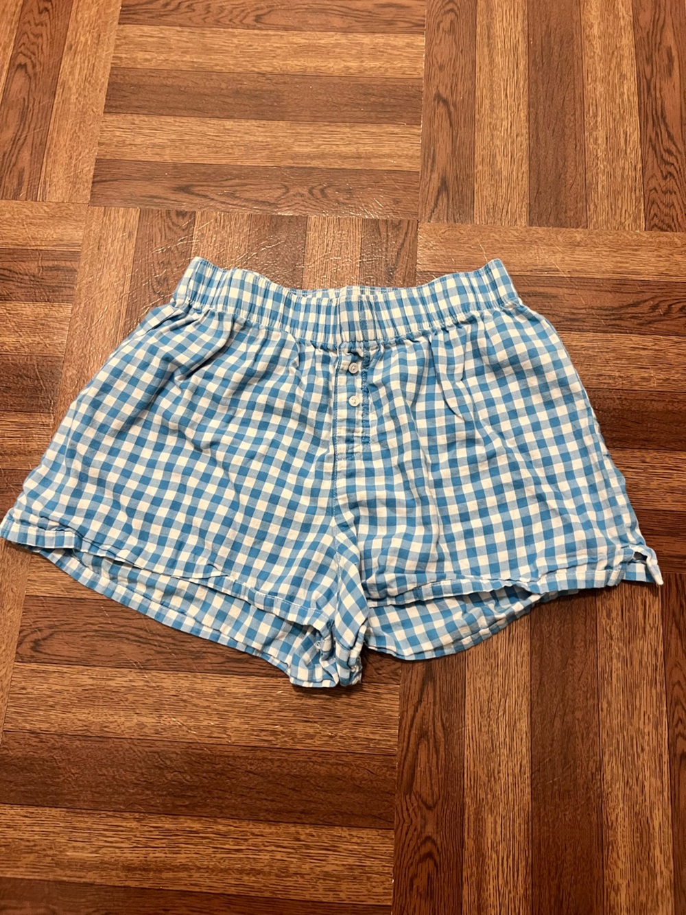 Colsie Blue and White Gingham High-Waist Women’s Shorts